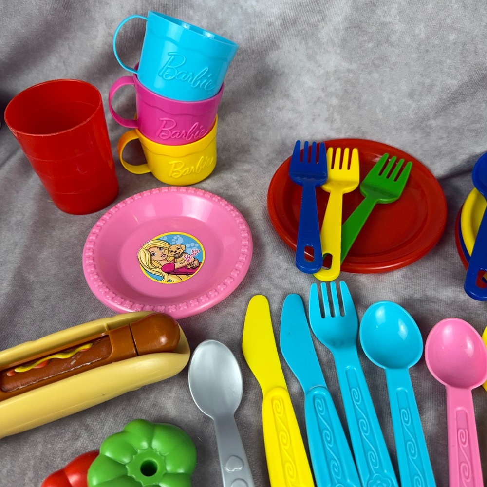 Play Food Kitchen Set Barbie Dishes Ice Cream Hot Dog Utensils Oven Mitt Mix Lot - Picture 2 of 9
